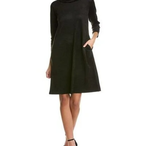 J.McLaughlin Lenka Shift Dress Black L Faux Suede NWT Pockets Mock Neck A Line - Picture 2 of 9